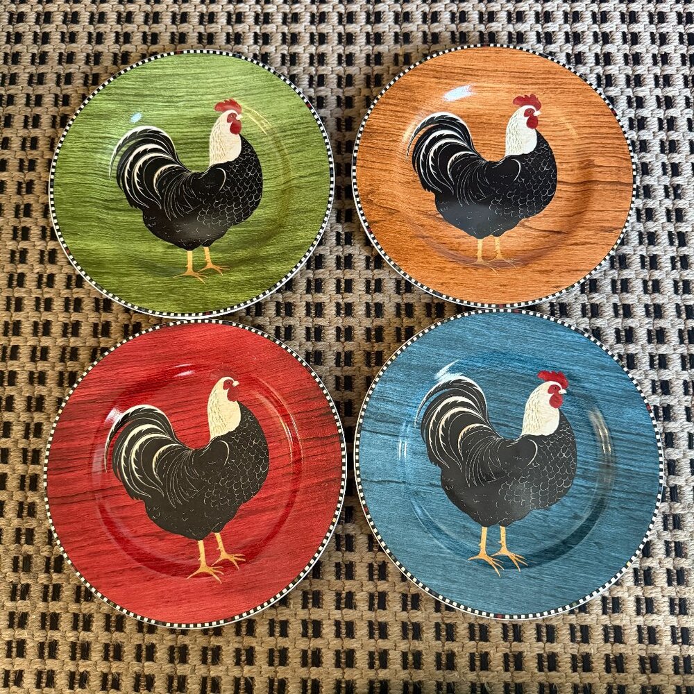 Rooster plates, Warren Kimble by Sakura, set of 4